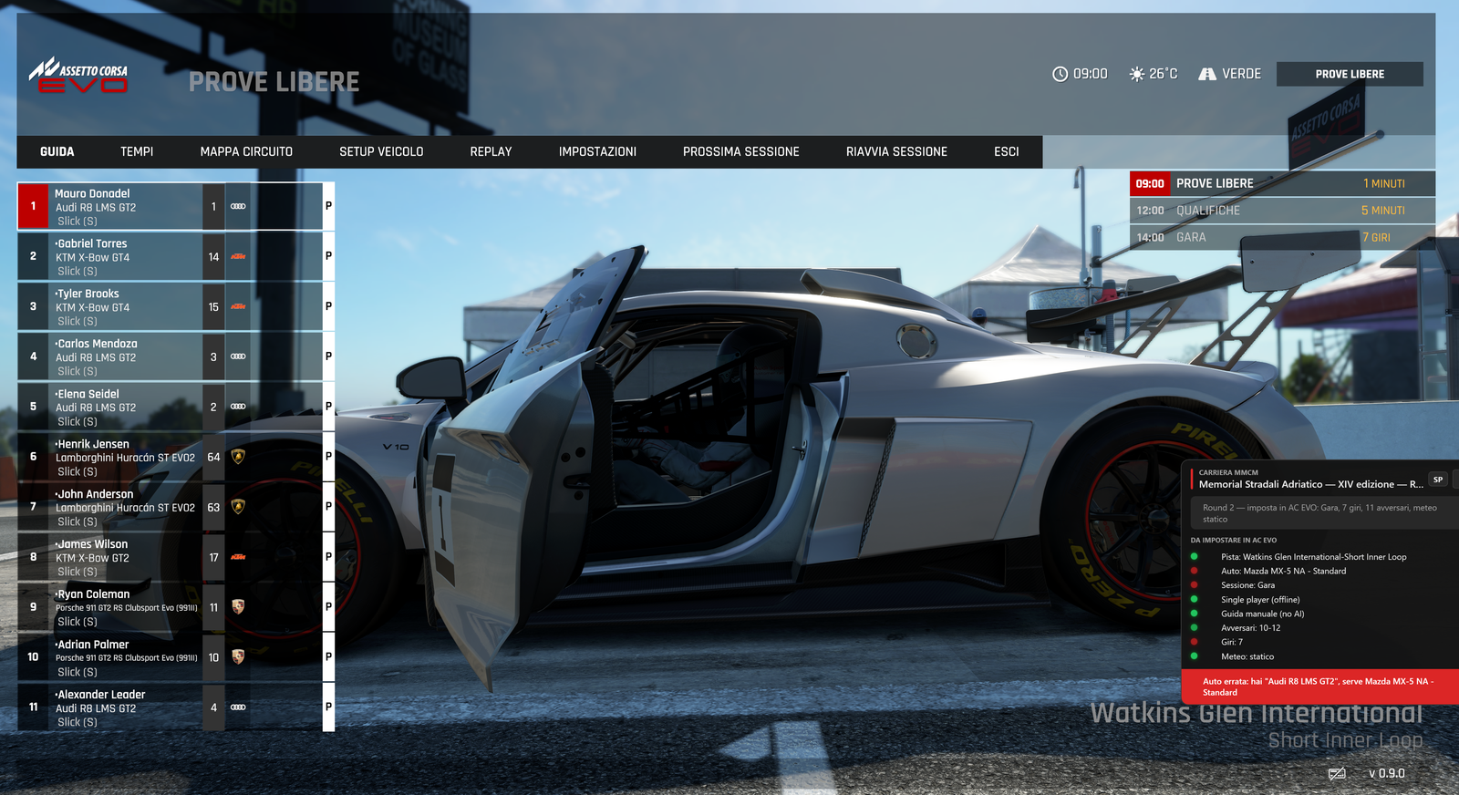 Overlay dentro AC EVO che segnala un'auto sbagliata